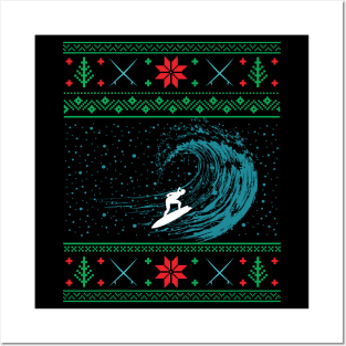 Christmas Surfing Surfboard Surfing Ugly Christmas Posters and Art